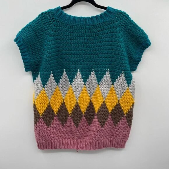 Hand knit triangle multicolor sweater - Picture 3 of 6